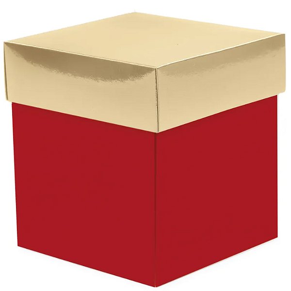 Caixa Para Panetone Quadrada com Tampa Metalizada Vermelho e Ouro 100g - 10 Un