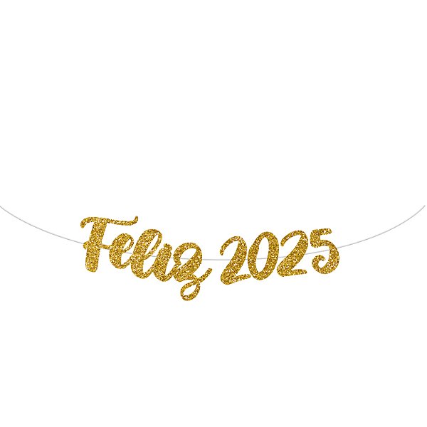 Faixa Decorativa E.V.A com Glitter Feliz 2025 100x14cm Ouro - 1 Un