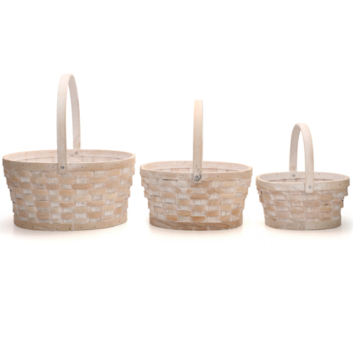 Cestas Decorativas Oval de Bambu com Alça Branco Jogo com 3 Un