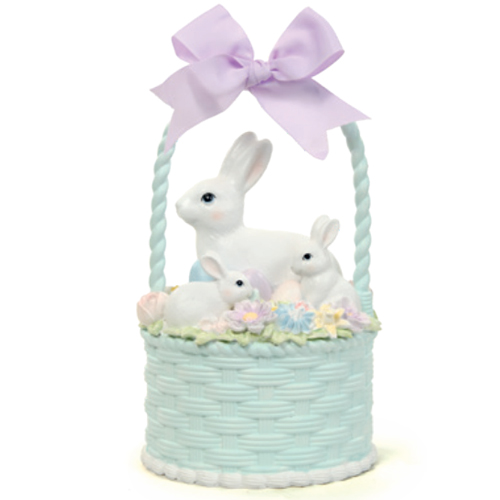 Cesta Decorativa de Cerâmica com Coelhos e Flores 27,2x13,6x27cm - 1 Un