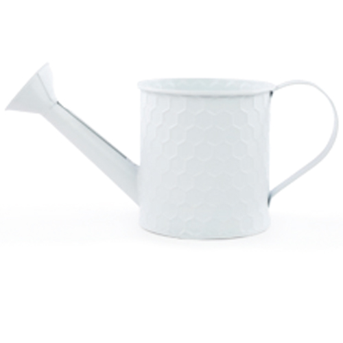 Cachepot Regador em Metal Texturizado 10x24cm Branco - 1 Un
