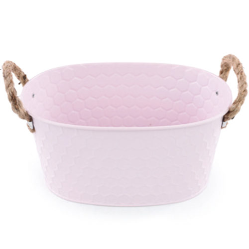 Cachepot Metal Texturizado Alças de Corda 10x20x13,5cm Rosa - 1 Un