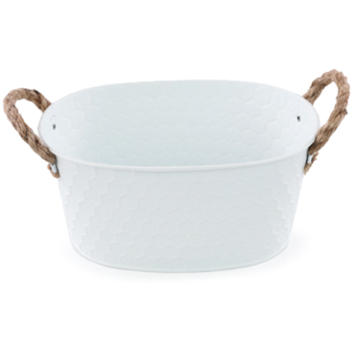 Cachepot Metal Texturizado Alças de Corda 10x20x13,5cm Branco - 1 Un