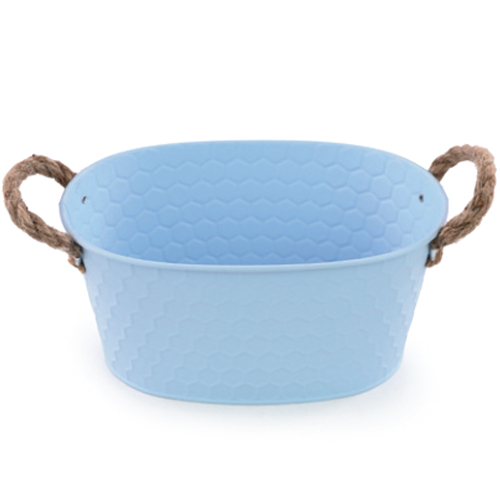 Cachepot Metal Texturizado Alças de Corda 10x20x13,5cm Azul - 1 Un