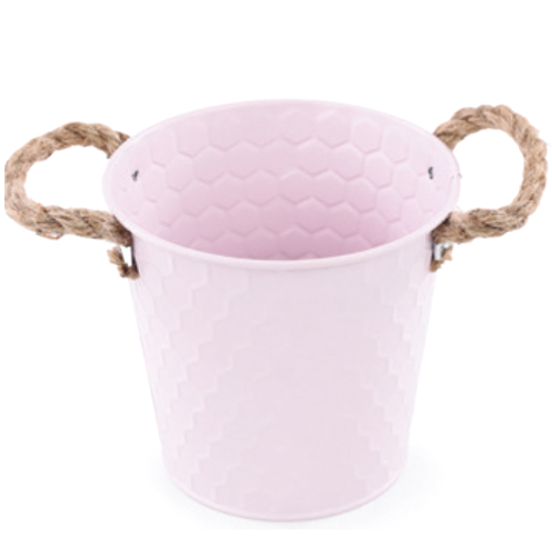 Balde Metal Texturizado Alças de Corda 12x13x13cm Rosa - 1 Un