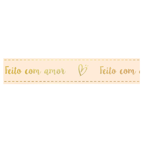 Fita Decorativa Cetim Estampado Feito Com Amor 10,5mmx30m Pérola - 1 Un