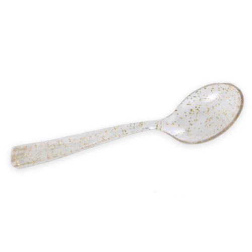 Colher Plástica de Chá Glitter Ouro 12,5cm - 50 Un