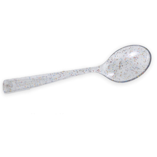 Colher Plástica de Chá Glitter Colorido 12,5cm - 50 Un