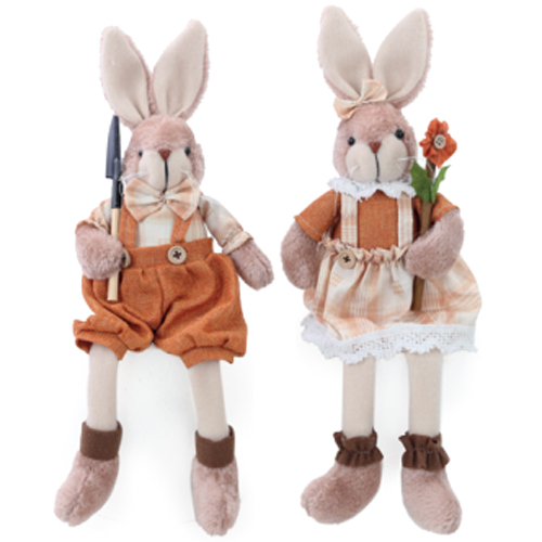 Coelho Decorativo de Tecido Sentado Sortido Mascavo 40cm - 2 Un