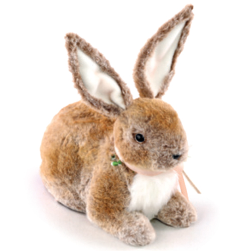 Coelho Decorativo de Tecido Deitado com Laço e Arranjo Pão de Mel 26cm - 1 Un