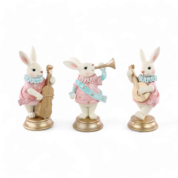 Coelho Decorativo de Resina com Instrumentos Pastries 16,5cm - 3 Un