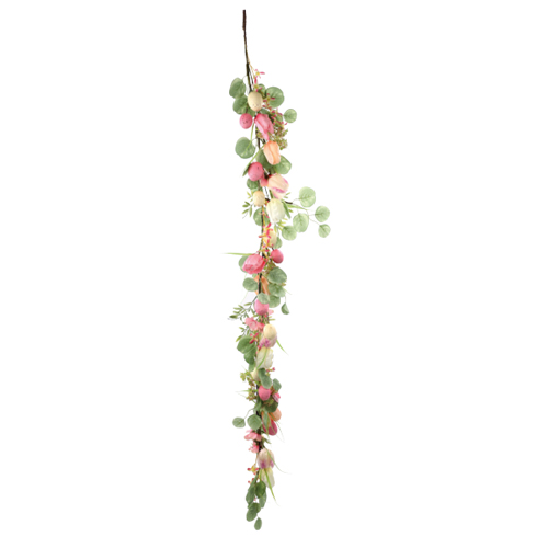 Galho Longo com Flores e Ovos Fondant 68cm Verde Claro/Rosa - 1 Un