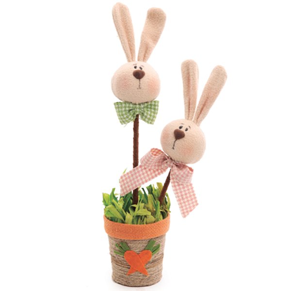 Vaso Decorativo com 2 Cabeças Coelho Bege/Rosa/Lja Terracota - 1 Un