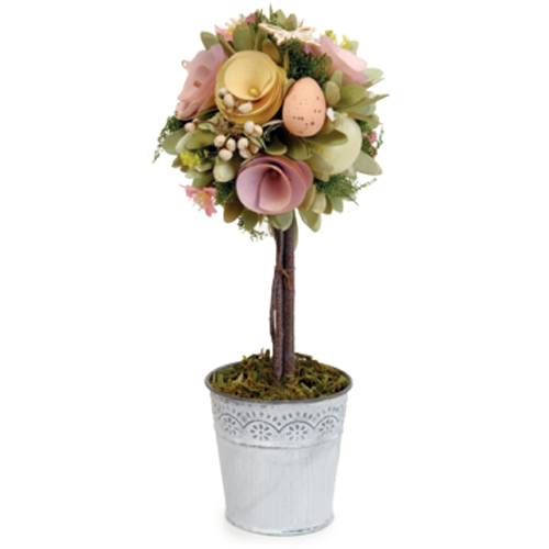 Topiaria Decorativa com Flores e Ovos Clr Fondant 35x15cm - 1 Un