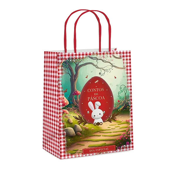 Sacola de Papel Contos de Páscoa G 32x26,5x13cm Vermelho - 10 Un