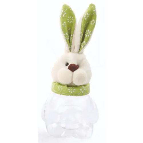 Pote Decorativo Plástico Cabeça de Coelho em Pelúcia Poá Verde 20cm - 6 Un