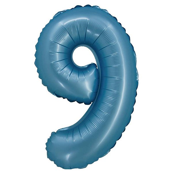 Balão Cromado com Canudo 16" Azul Número 9 - 1 Un