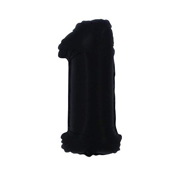 Balão Cromado Fosco com Canudo 16" Preto Número 1 - 1 Un
