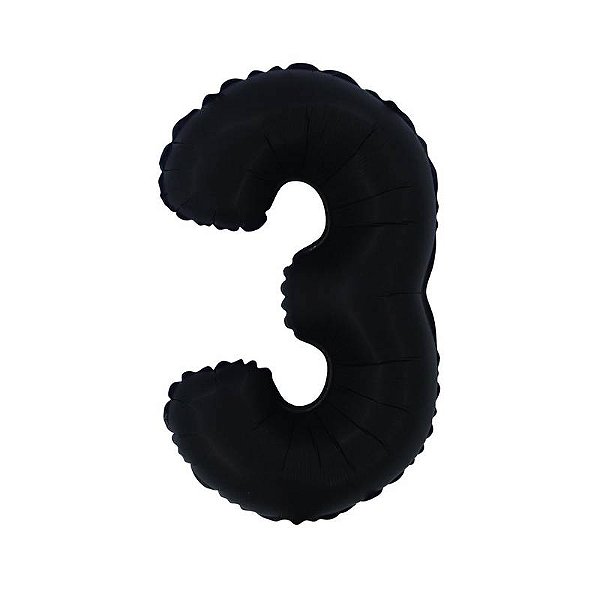 Balão Cromado Fosco com Canudo 16" Preto Número 3 - 1 Un