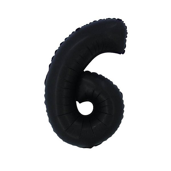 Balão Cromado Fosco com Canudo 16" Preto Número 6 - 1 Un