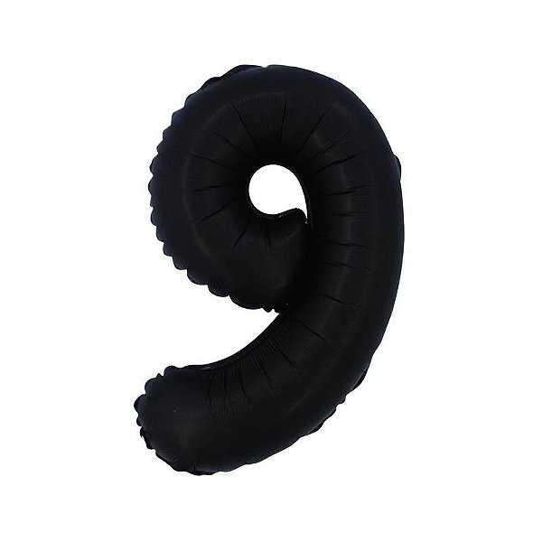 Balão Cromado Fosco com Canudo 16" Preto Número 9 - 1 Un