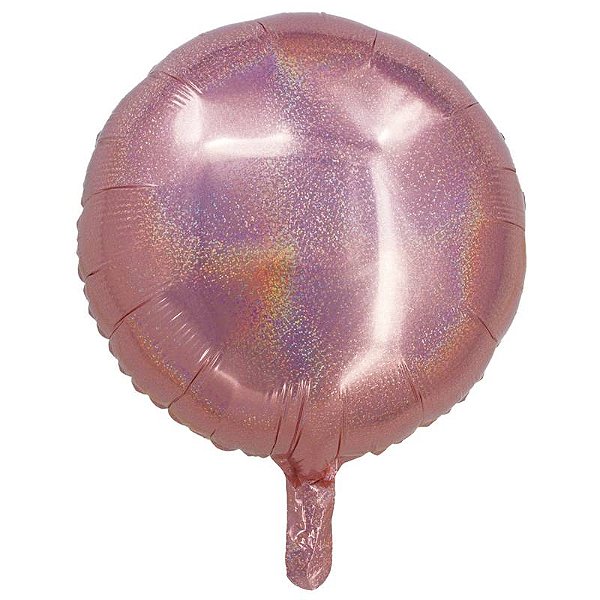 Balão Holográfico Redondo com Canudo 18" Rosê Gold - 1 Un