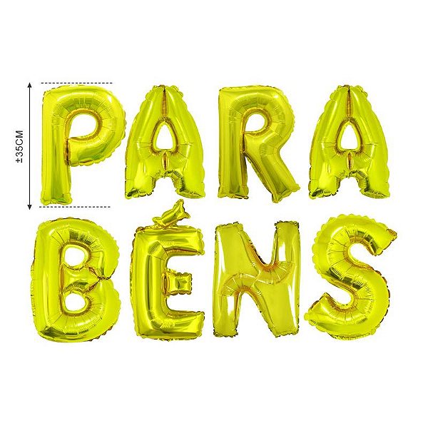 Balão Metalizado com Canudo 16" Parabéns Dourado - 1 Un