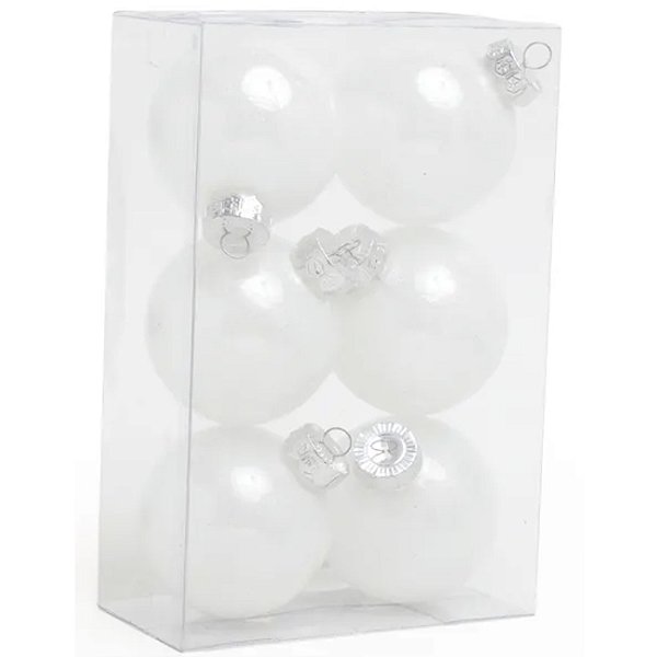 Bola de Natal Lisa com Glitter Branco 8cm - 6 Un
