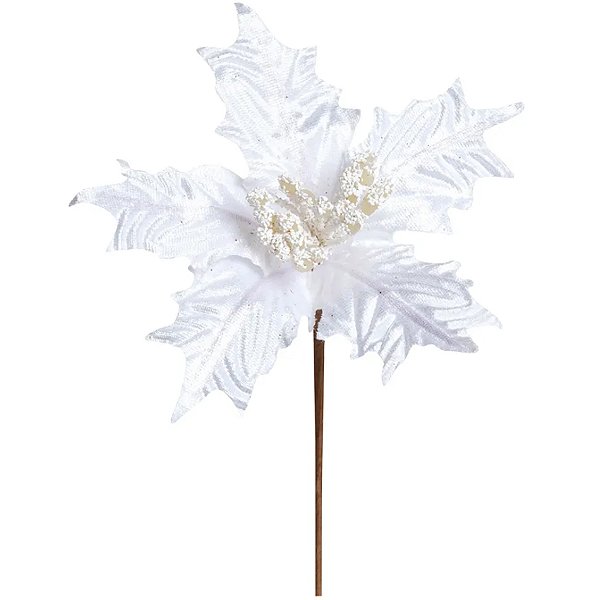 Flores Cabo Curto Poinsetia Branco 20cm - 1 Un