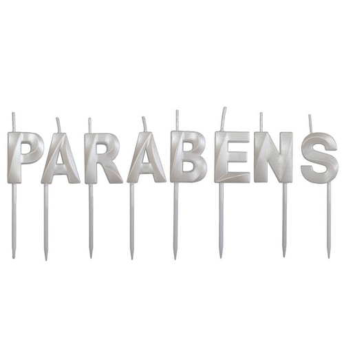 Vela Design Parabéns Branca Perolizada - 8 Un
