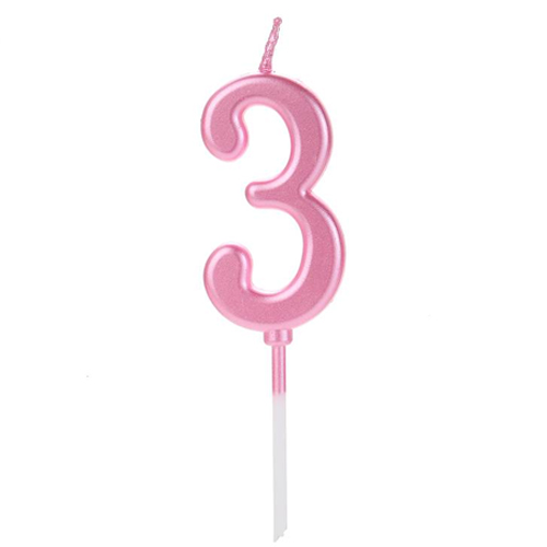 Vela Pick Metalizada Rosa Candy Color Numero 3 - 1 Un