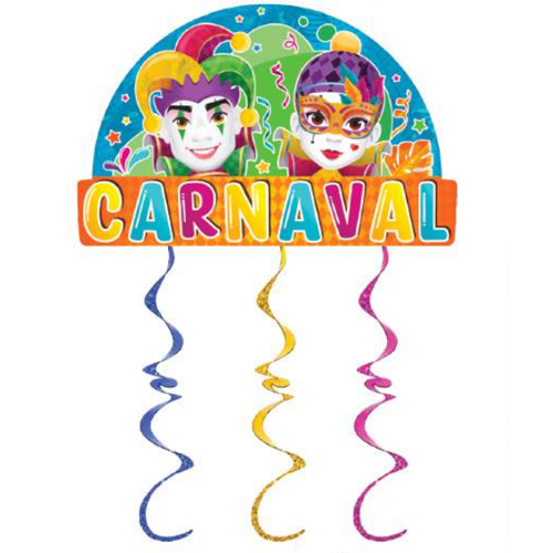 Enfeite para Pendurar Frente e Verso Carnaval com Serpentina 51x90cm