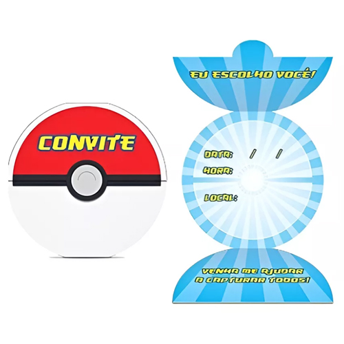 Convite de Aniversário Pocket Monsters - 8 Un