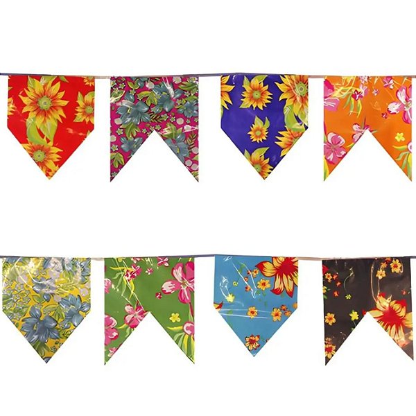 Bandeirinhas Plásticas Chita 6 Metros - Bandeirola Festa Junina 18cmx25cm