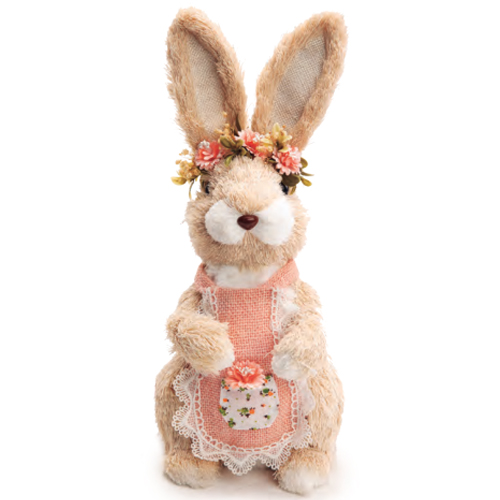 Coelha Decorativa de Palha com Avental e Flores Brisa 35cm - 1 Un