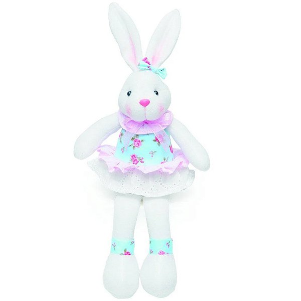 Coelho Decorativo de Tecido Sentada com Saia Florida Acqua 40cm - 1 Un