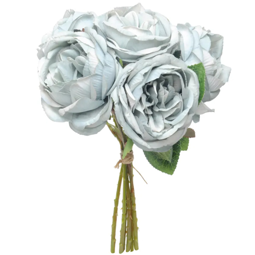 Buque 6 Rosas Flores Permanentes Cinza 26cm - 1 Un