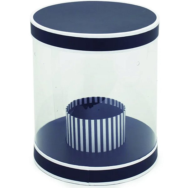 Caixa Redonda com Listras 22x26cm Preto - 1 Un