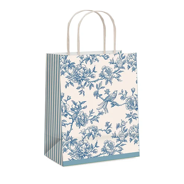 Kit Sacola de Papel Versalhes Azul/Marfim GG 39x32x16cm - 10 Un