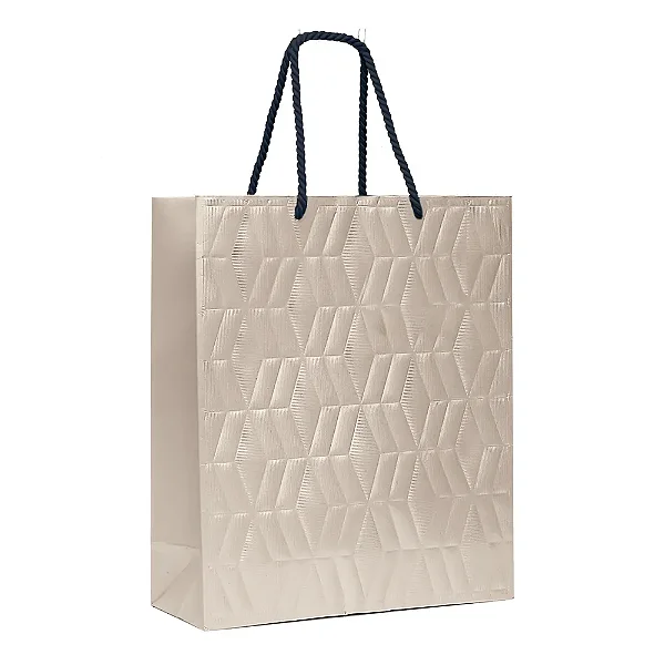 Kit Sacola de Papel Premium Relevo Marfim M 31x26x10cm - 10 Un