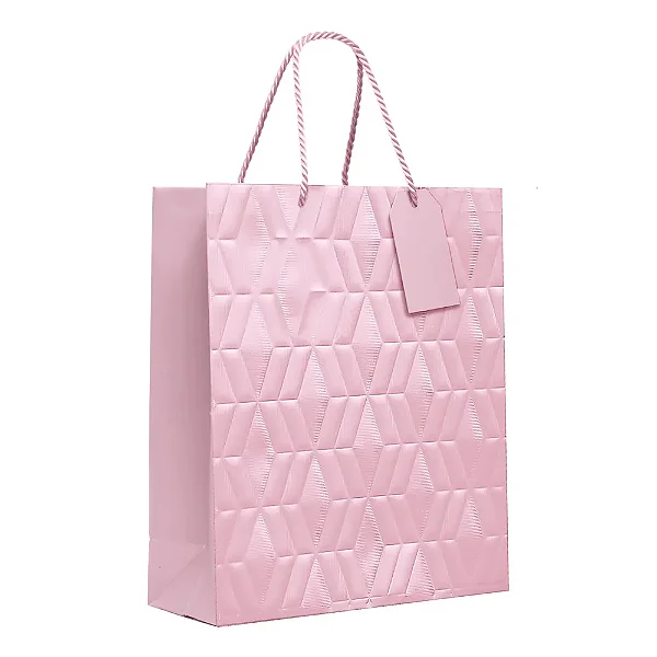 Kit Sacola de Papel Premium Relevo Rosa Bebê G 38x34x15cm - 10 Un