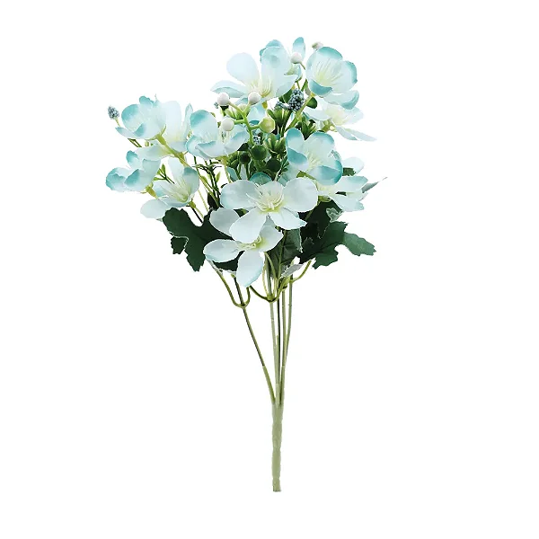 Flores Decorativas Permanentes - Buquê Flores e Sementes 32cm Azul - 6 Buquês