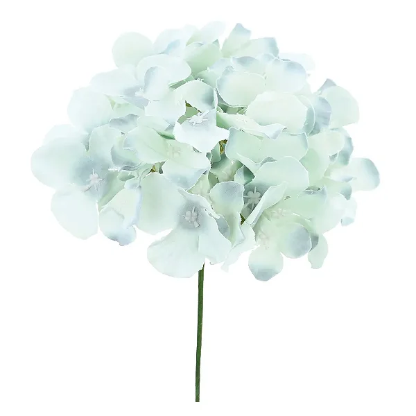 Flores Decorativas Permanentes - Hortênsia com Haste 46cm Verde Claro/Verde - 6 Hastes