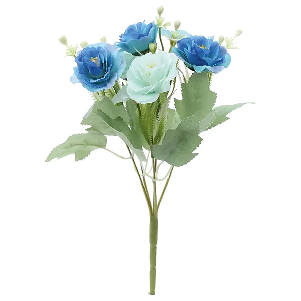 Flores Decorativas Permanentes - Misto Flores 5 Ramos 33cm Azul - 6 Buquês