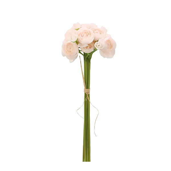 Flores Decorativas Permanentes - Rosa com Folhas 39cm Rosa Chá/Verde - 6 Hastes