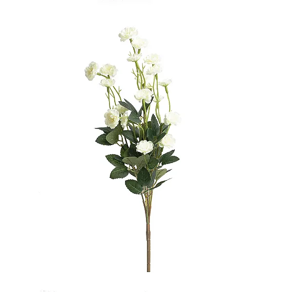 Flores Decorativas Permanentes - Haste de Mini Rosas X23 45cm Branco - 6 Hastes