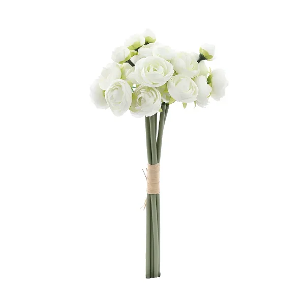 Flores Decorativas Permanentes - Ramalhete de Mini Rosas X19 32cm Branco - 1 Ramalhete