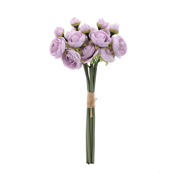Flores Decorativas Permanentes - Ramalhete de Mini Rosas X19 32cm Lilás - 1 Ramalhete