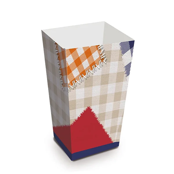 Caixa Para Pipoca Xadrez Junino 6x6x12,5cm - 10 Un