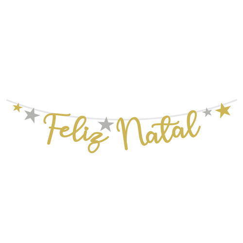 Bandeirola Decorativo Escrita Feliz Natal Dourado 1,8 Metros - 1 Un